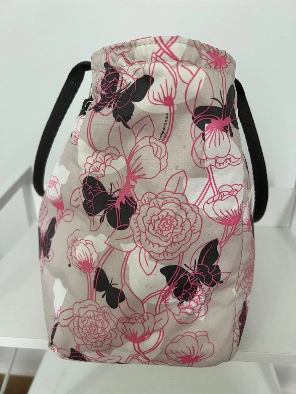 LeSportsac | Pink Tan White & Dark Gray Floral Tote Bag Size 9